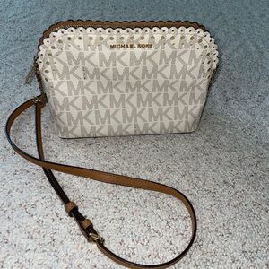Michael Kors Cream and Tan Crossbody Bag with Gold Hardware